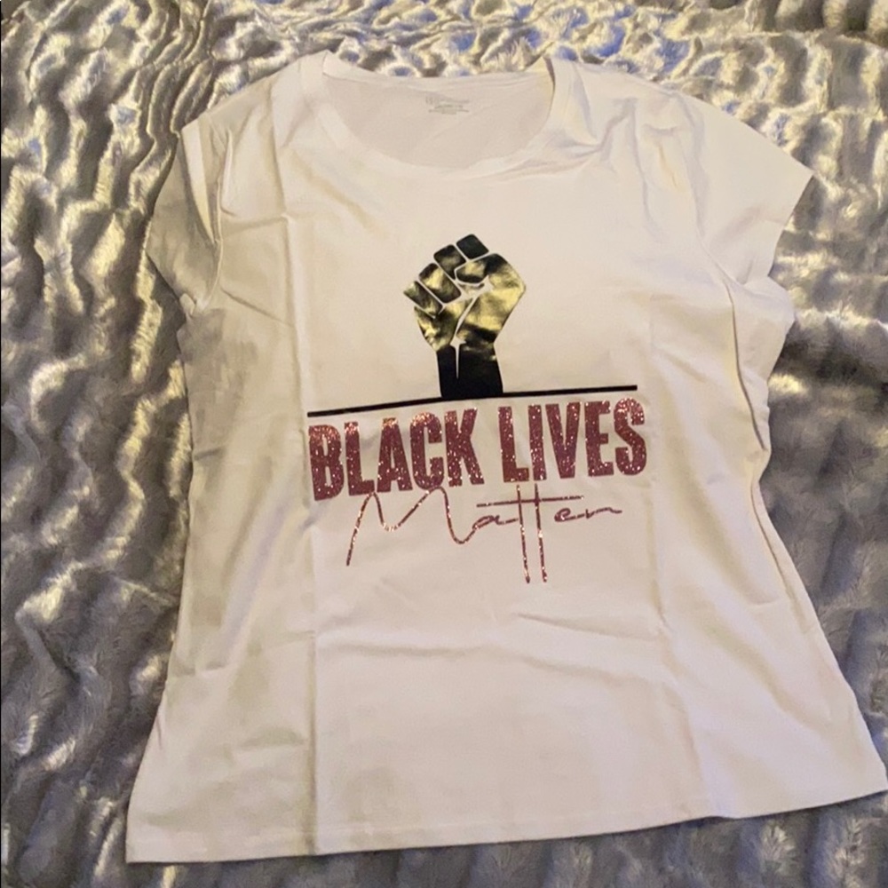 White T-shirt with Black Lives Matters glitter
